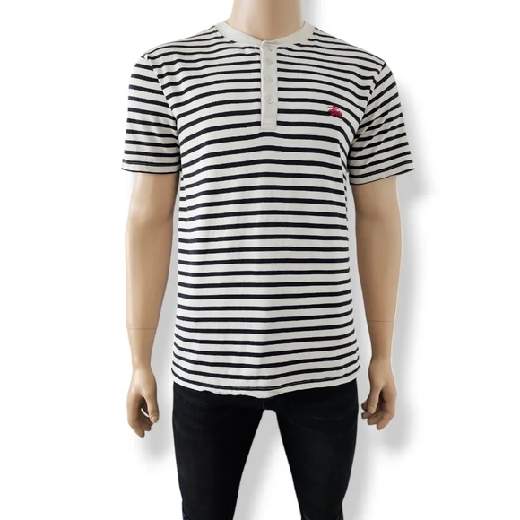 Stussy Black & White Striped Henley Shirt Size Large - Picture 2 of 8